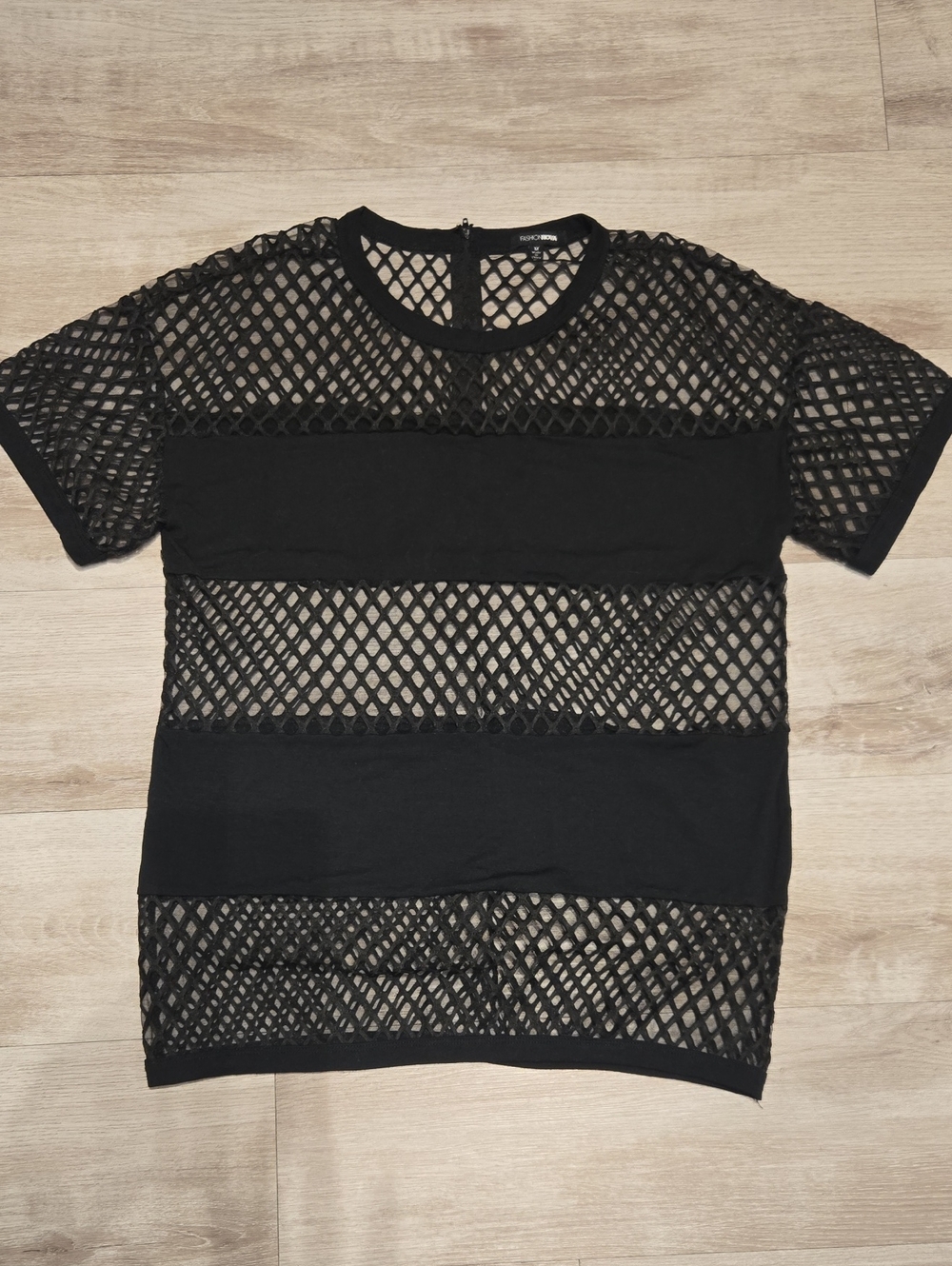 Fashion Nova Black Mesh Panel Short Sleeve Top